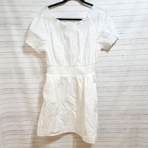 J.Crew White Smocked Puff-Sleeve Cotton Poplin Dress, sz Small